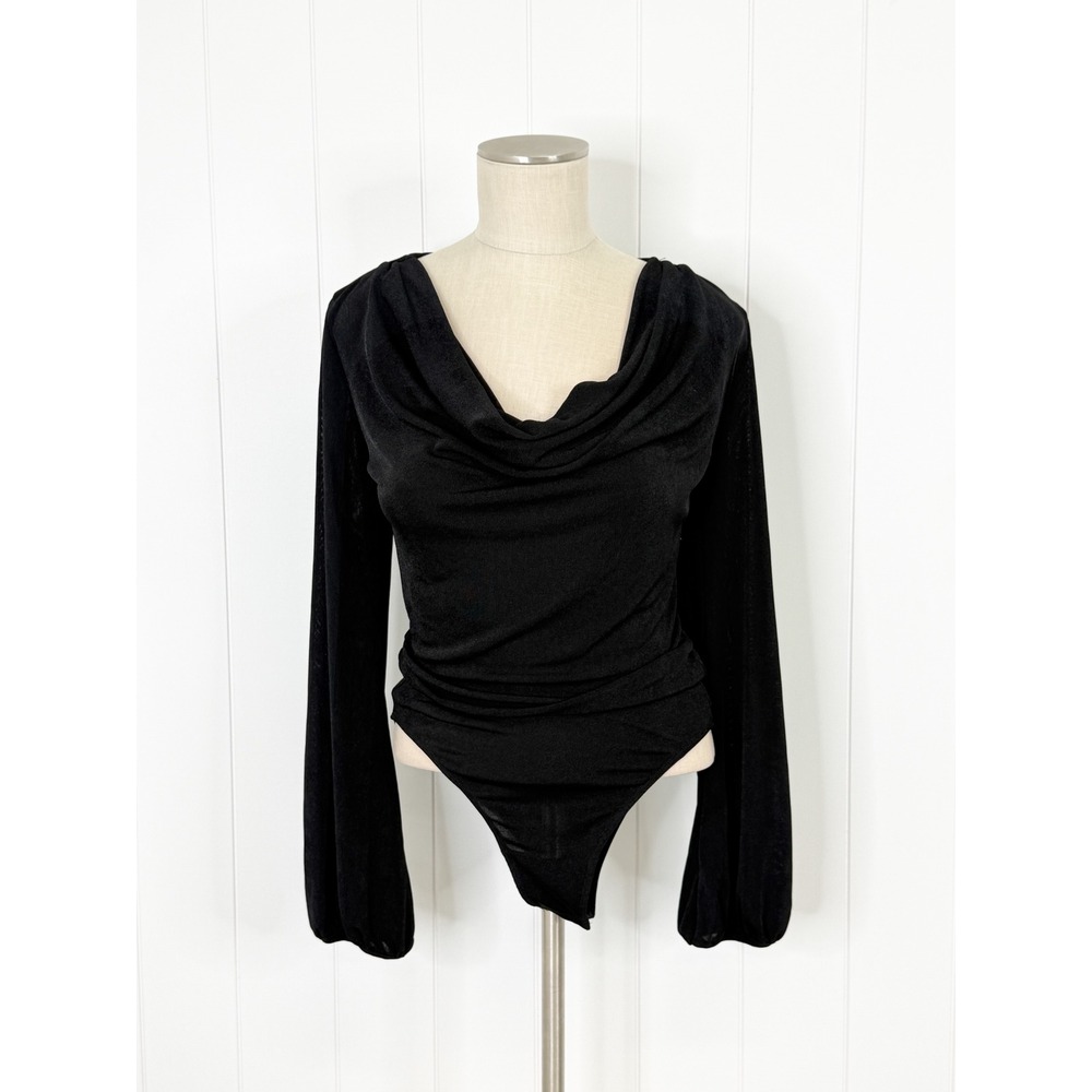 Band of the Free Black Cowl Neck Long Sleeve Bodysuit NWT Womens Size S Draped